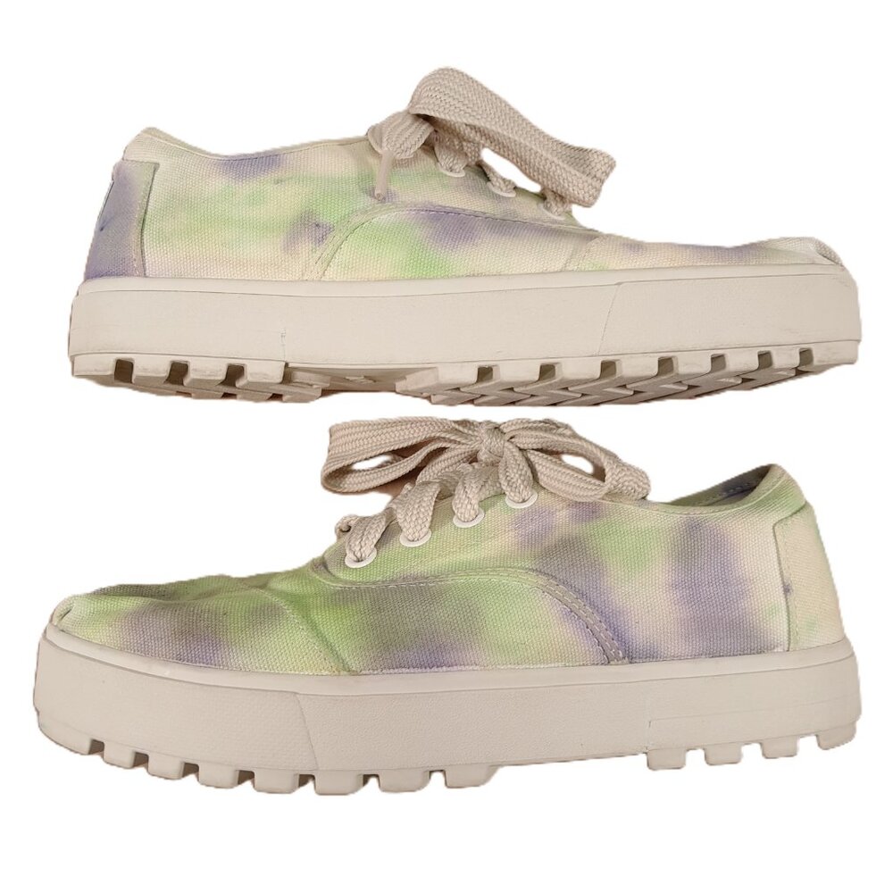 Toms Lug Shoes Women 11 Multi Color Canvas Sneakers Lace Up Platform Artsy